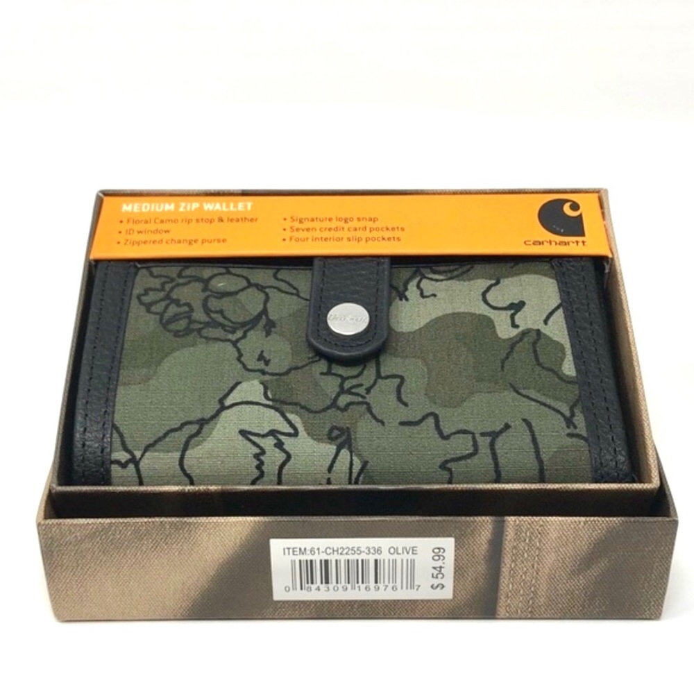 Carhartt Floral Camo OLIVE Snap Close Zip Wallet
